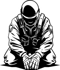 Guardian Salute Soldier Respect Emblem Sentinel Kneel Kneeling Warrior Vector