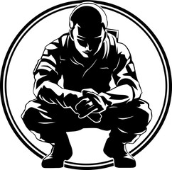 Patriot Kneel Military Salute Icon Duty Salute Soldier Respect Emblem