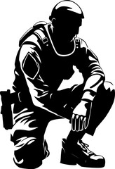 Duty Salute Soldier Respect Emblem Brave Tribute Kneeling Warrior Vector