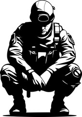 Courageous Guard Soldier Respect Logo Patriot Honor Kneeling Warrior Icon