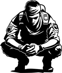 Brave Kneel Soldier Respect Vector Valor Guard Kneeling Soldier Logo