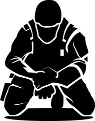 Valor Verge Soldier Icon Design Duty Defend Kneeling Soldier Logo Vector