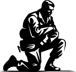 Patriot Pose Military Salute Emblem Duty Devotion Soldier Kneel Symbol
