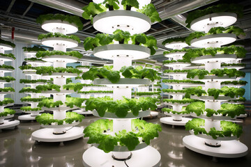 hydroponic lettuce cultivation on vertical platforms - obrazy, fototapety, plakaty