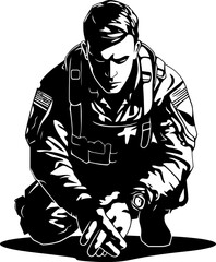 Courageous Conviction Soldier Symbol Design Sentinel Salute Kneeling Soldier Icon Vector