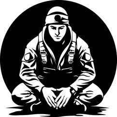 Valor Vision Soldier Icon Emblem Duty Decree Kneeling Soldier Vector Symbol