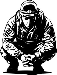 Guardian Gratitude Kneeling Soldier Symbol Emblem Courageous Call Military Logo Icon