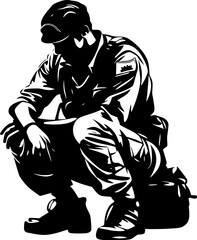 Patriot Protector Kneeling Soldier Emblem Design Valor Verge Military Symbol Vector