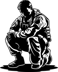 Courageous Creed Kneeling Soldier Icon Vector Sentinel Strength Military Emblem Icon