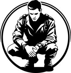 Guardian Grateful Soldier Symbol Vector Courageous Creed Kneeling Soldier Icon Vector