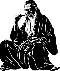 Antique Aroma Long Bearded Elderly Smoker Design Ancient Puff Asian Gentleman Smoker Symbol