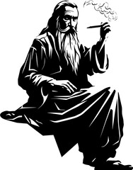 Vintage Vapor Long Bearded Gentleman Design Hoary Haze Asian Sage Smoker Symbol