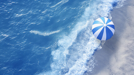 Ocean blue beach and umbrella, summer vibe art poster background