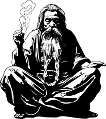 Tranquil Tobacconist Long Bearded Sage Emblem Elderly Essence Asian Sage Smoker Icon