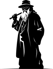 Serene Smoke Long Bearded Gentleman Design Vintage Vision Asian Elder Emblem