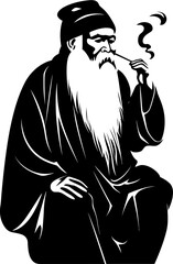 Timeless Tobacconist Long Bearded Gentleman Icon Antique Aroma Asian Elderly Smoker Emblem