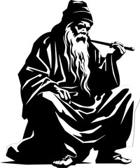 Elder Emanation Long Bearded Smoker Icon Wisdom Whiff Ancient Asian Emblem