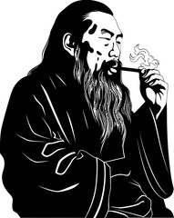 Wisdom Whiff Ancient Asian Emblem Timeless Tobacconist Long Bearded Sage Logo