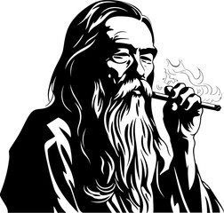 Revered Rapture Asian Sage Icon Hoary Harmony Long Bearded Smoker Emblem