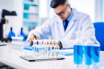 Fototapeta premium analyst in a laboratory handling laboratory material