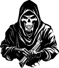 Death Dealer Reaper Weapon Logo Design Ghostly Guardian Combat Reaper with Weapons Emblem