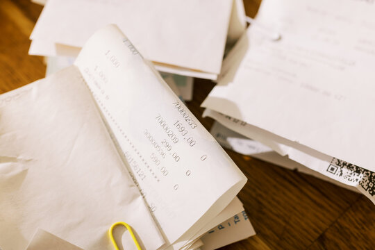  business receipts in closeup