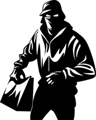 Cunning Cargo Robber Emblem Vector Shadowy Spoils Stolen Bag Vector Emblem