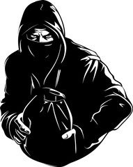 Shadowy Spoils Stolen Bag Vector Emblem Plundered Payload Robber with Stolen Bag Icon Emblem