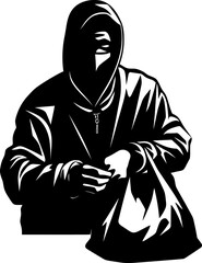 Thiefs Take Stolen Bag Icon Logo Cunning Cargo Robber Emblem Vector