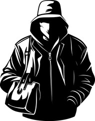 Pilfered Prize Stolen Bag Vector Logo Shadow Steal Robber with Stolen Bag Emblem Design