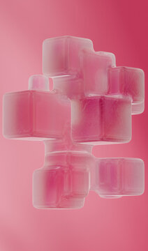 Pink ice cubes abstract figure