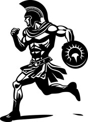 Velocity Vanguard Running Gladiator Icon Symbol Dynamic Legionnaire Warrior Sprint Vector Logo