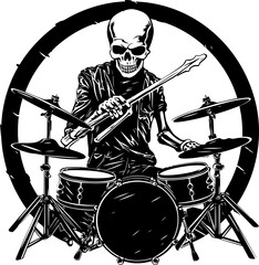Grooving Ghost Drummer Skeleton Symbol Marrow Melodies Rock Drummer Vector