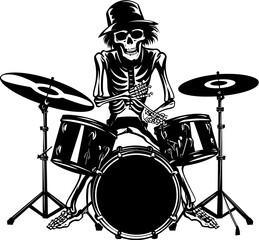 Fototapeta premium Skeletal Syncopation Musician Drummer Symbol Death Drummer Skeleton Drummer Vector