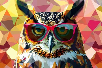 owl wearing sunglasses colorful abstract geometric background vector art