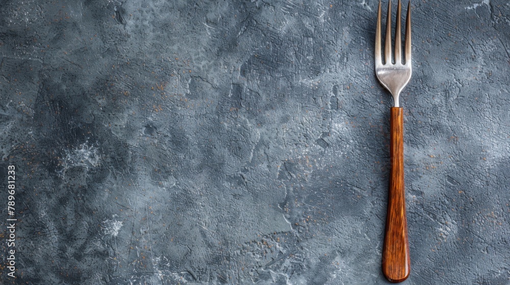 Poster a fork on a gray background with the word 