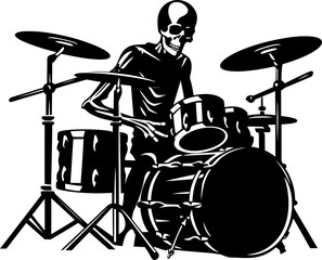 Deathly Drums Drummer Emblem Skeletal Serenade Rock Musician Vector Symbol