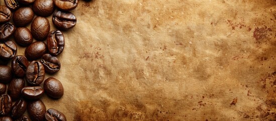 coffee beans seed on ancient paper background for mockup display 