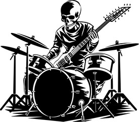 Xylophone Bones Drummer Vector Logo Rockin Ribs Skeleton Drummer Emblem