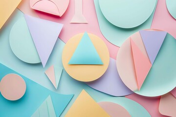 pastel colored abstract paper shapes background geometric design concept illustration - obrazy, fototapety, plakaty