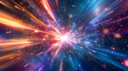 Fototapeta premium High-Speed Flight Through Star-Strewn Space, Radiant Beams of Light Stretching Outward, background