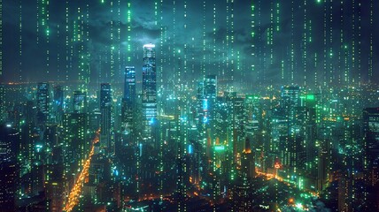 緑色に光るマトリックスデータストリームのテクスチャ背景