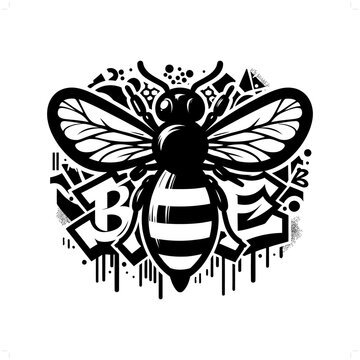 Bee silhouette, animal graffiti tag, hip hop, street art typography illustration.