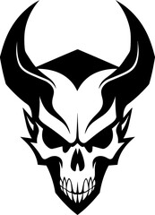 Inferno Illumination Horned Skull Icon Diabolic Declaration Skull Emblem Design