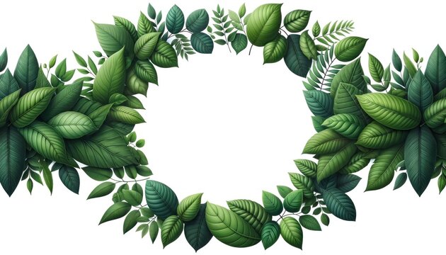 A graphical frame consisting of assorted green leave. It's perfect for environmental themes or as a vibrant background for text related to nature, conservation, or springtime events.