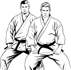 Twin Twisters Vector Logo Emblem Synchronized Skills Martial Artist Icon Logo