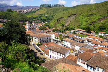 Ouro Preto historical city UNESCO world heritage site in Minas Gerais state, Brazil. Panoramic view from terrace.