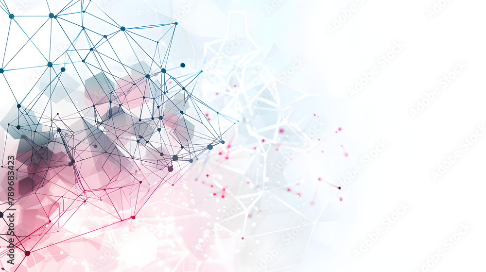 Poster abstract hexagonal surface with low poly tech and digital connections in pink. cyan