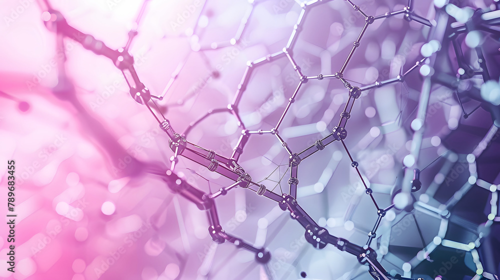 Aufkleber abstract hexagonal surface with low poly tech and digital connections in pink. cyan