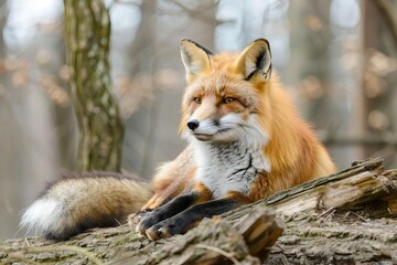 Naklejka na ściany i meble portrait of a red fox in the forest wildlife nature photography animal closeup
